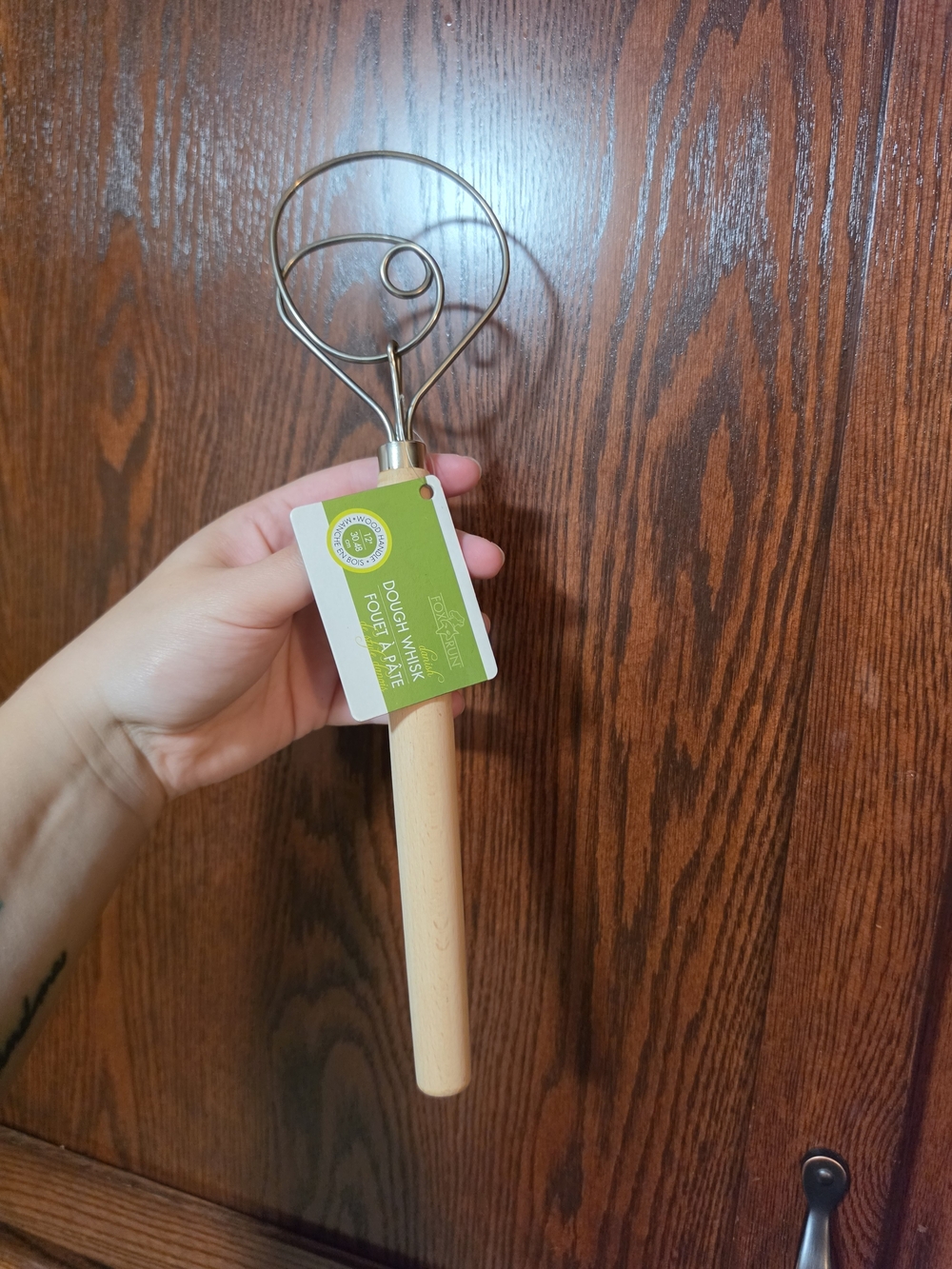 Dough Whisk with Natural Wood Handle - Unbranded - Cream/Metal